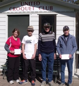 Carolyn Fordyce (runner-up handicap), Edmund Fordyce (winner open), Alan Belcher (winner handicap) and Neil Williams (runner-up open)